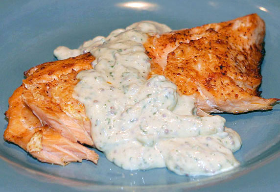 Broiled Salmon with Mustard Dill Sauce