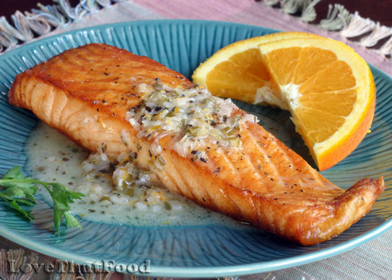 Broiled Salmon with Chive Butter Sauce