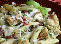 Pesto Penne with Grilled Chicken and Sun-Dried Tomatoes