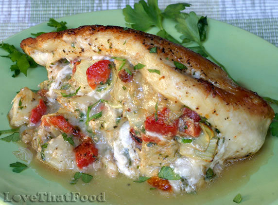 Provolone, Artichoke and Roasted Red Pepper Stuffed Chicken