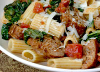 Rigatoni Barese with Spinach and Sausage