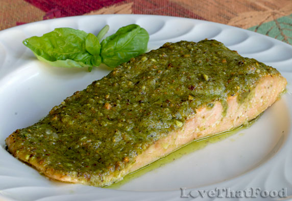 Salmon with Pistachio Basil Butter