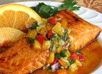 Orange Glazed Salmon with Peach Salsa